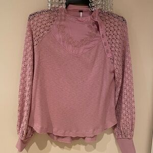 Free People Pink Lace Detail Blouse